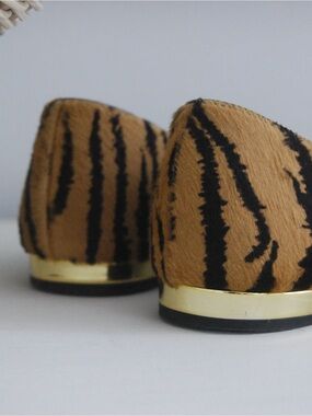 Aquazzura Tiger-Print Slip-On Flats in Brown and Black